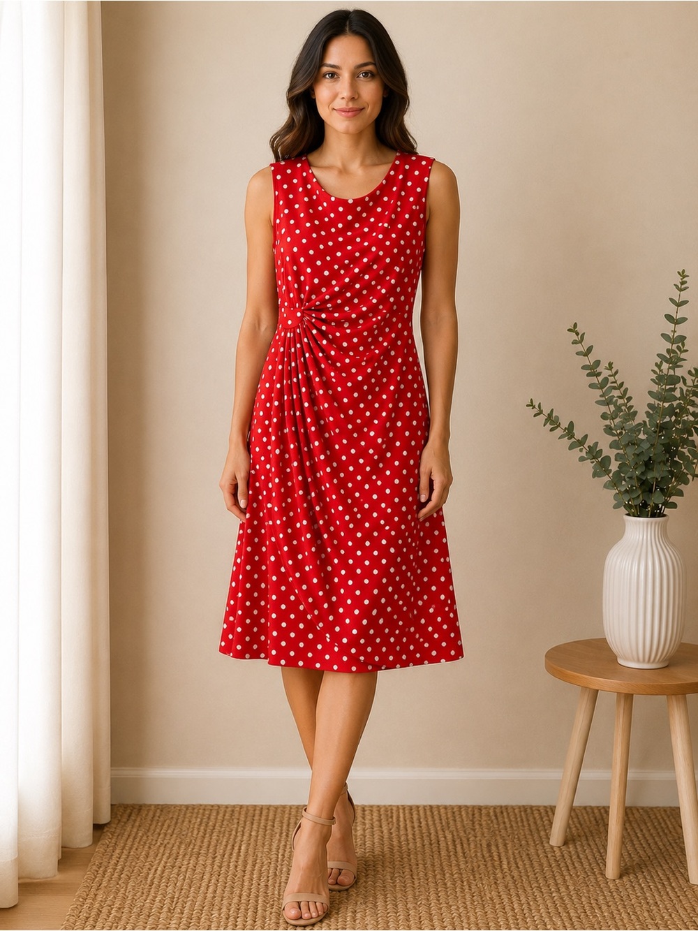 DressBarn Red White Polka Dot Ruched Sheath Dress Size 6